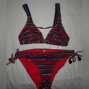 NWT LA VIE EN ROSE Multicolor Striped Bikini Set - Adjustable - Boho XL
